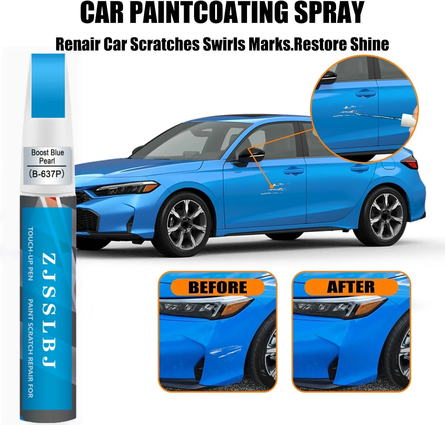 B-637P Boost Blue Touch Up Paint for Honda, DIY Car Paint Scratch Repair Kit, Automotive Paints, Quick & Easy Fix Scratch Repair