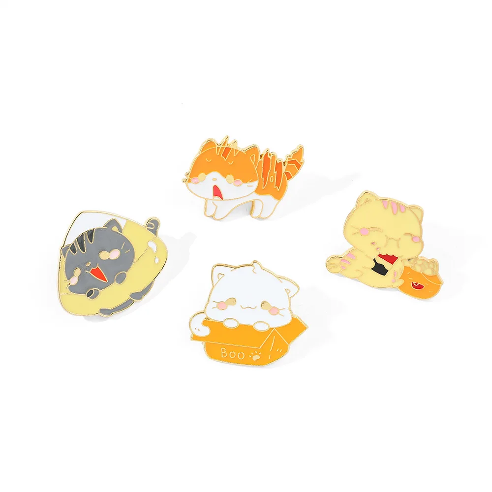 1 Set Cute and Creative Cartoon Cat Brooch Startled Kitten Personality of Kitten in Cardboard Box Alloy Dripping Oil Badge Pin