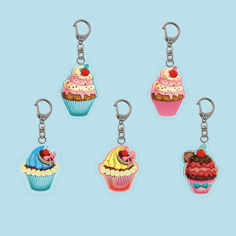 Cartoon cupcakes acrylic anime pendant keychains car key chain key ring phone bag hanging gifts accessories arcane llaveros