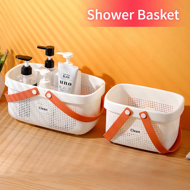 

S/L Shower Basket with Handle Large Capacity Storage Box for Shampoo Bath Ball Towel Bathroom Accessories Bath Basket Portable