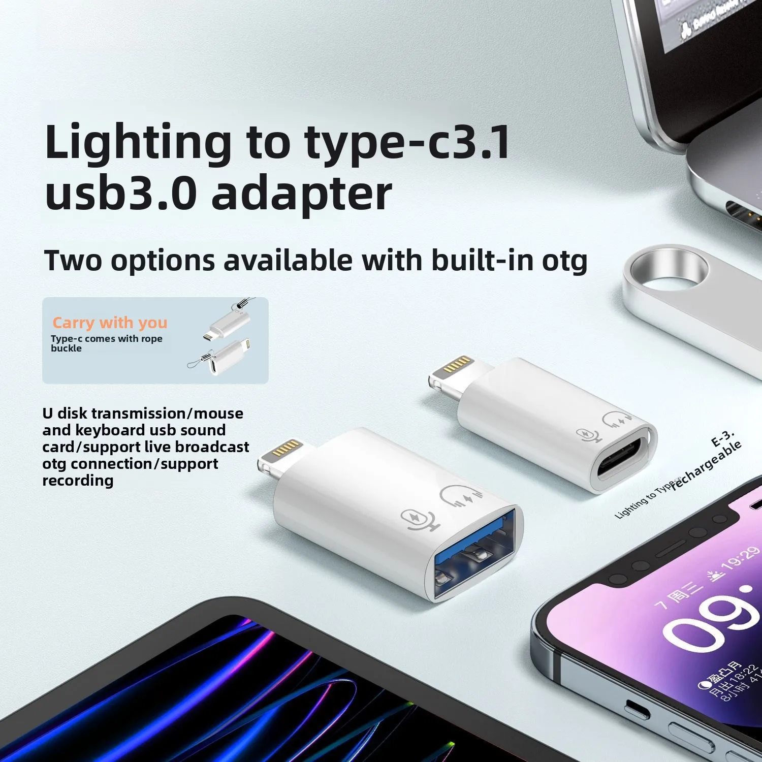 OTG Adapter for iPhone Compatible with USB Flash Drives Headsets and Lapel Microphones Mobile Phone Connector for Apple iPhones