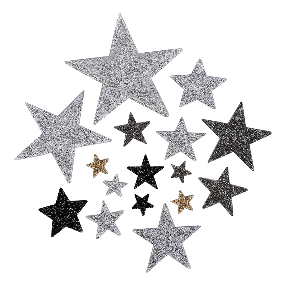 4/6/8cm Hotfix Jet Hematite Star Rhinestone Mixed Embroidered Iron On Patch For Clothing Badge Paste For Clothes Bag Pant Shoes