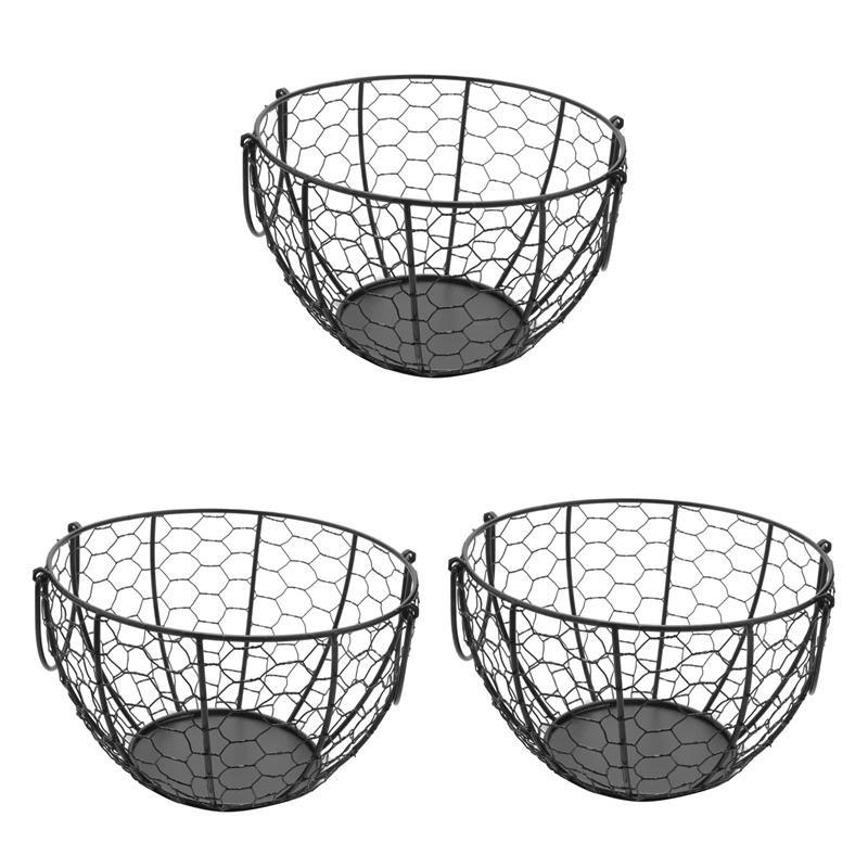 3X Iron Egg Storage Basket Snack Fruit Basket Creative Collection Ceramic Hen Ornaments Decoration Kitchen Accessories B