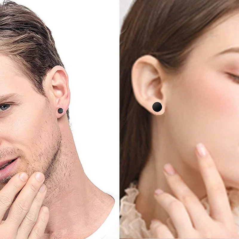 1Pair Creative Geometric Round Triangle Square Dumbbell Screw Stud Earrings For Men/Women Stainless Steel Punk Jewelry