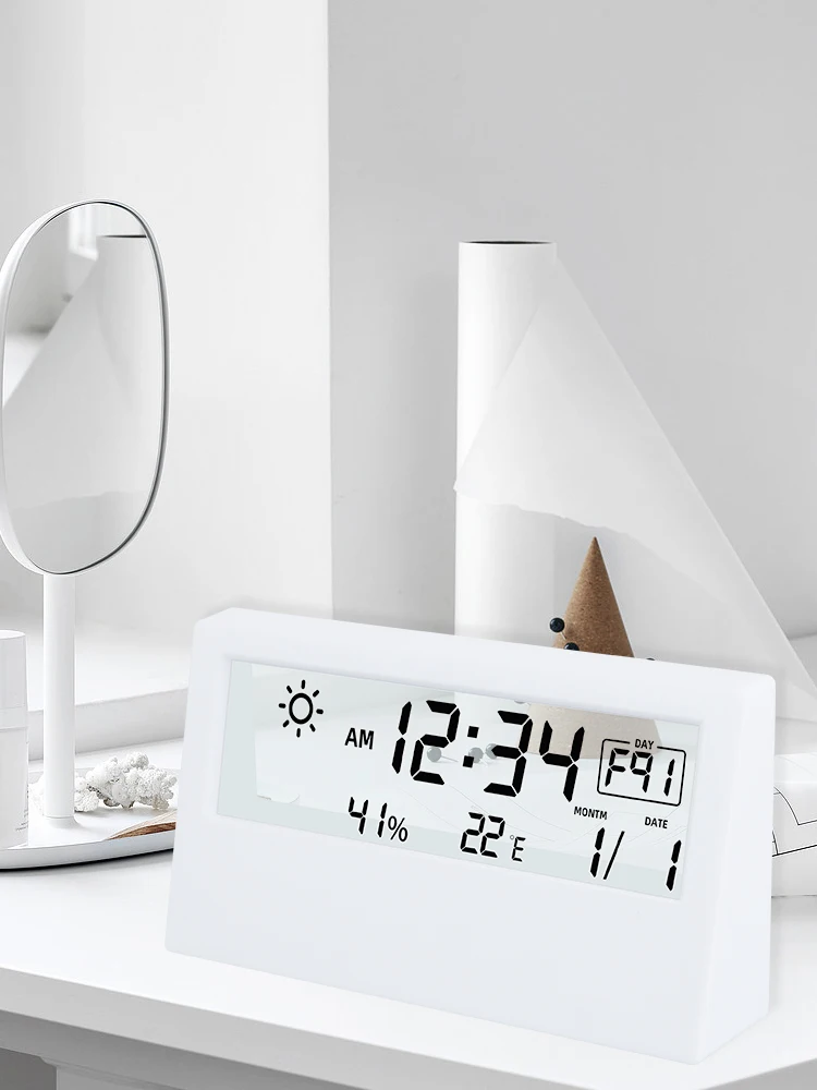 LED Weather Station Digital Temperature Humidity Meter Multifunctional Thermometer Hygrometer With Alarm Clock For Home Office