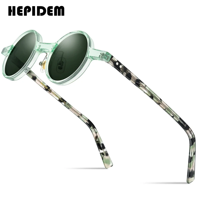 

HEPIDEM Acetate Polarized Sunglasses Men 2024 New Retro Vintage Small Round Sun Glasses for Women Shades 9177T