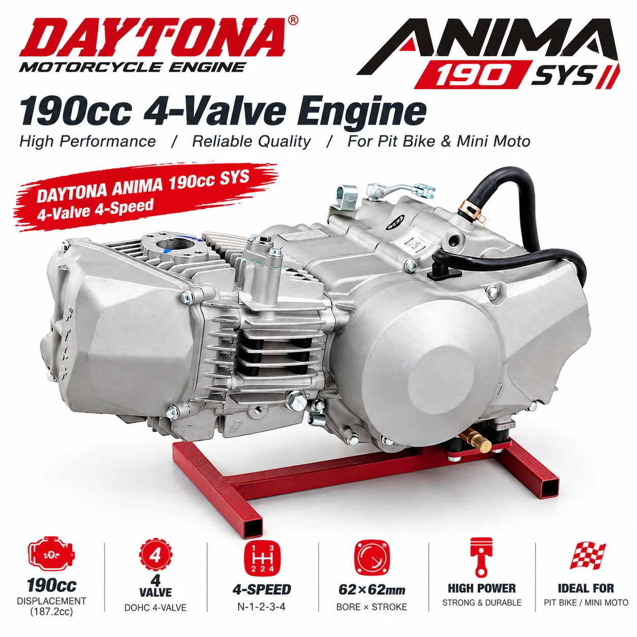 DAYTONA ANIMA 190cc SYS 4 Valve 4 Speed Motorcycle Engine 187.2cc High Performance Racing Motor for Pit Bike Mini Moto Off Road