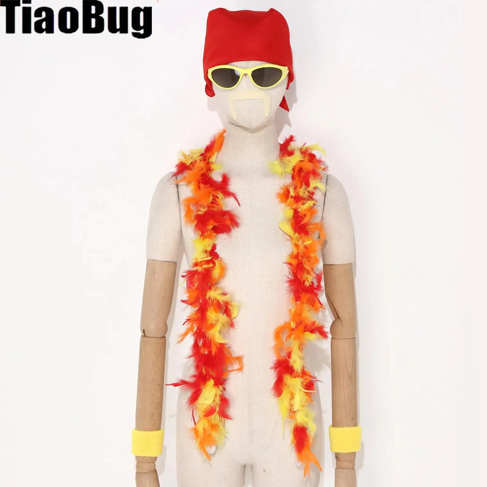Halloween Wrestler Accessories Kit Props Kerchief Feather Scarf Moustache Wristbands Glasses And Necklace