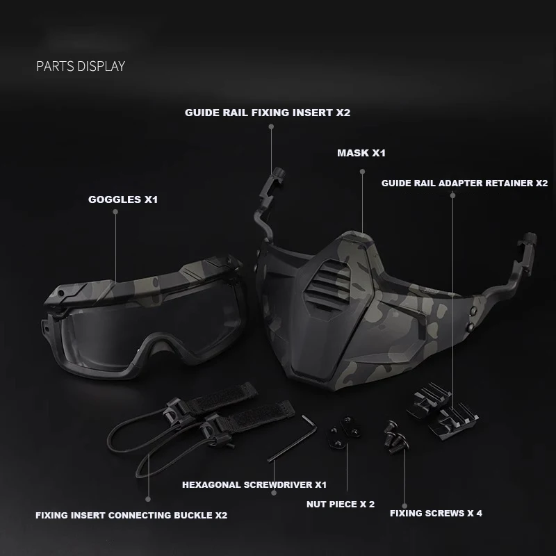 Tactical Full Face Protection Militar Fan Mask, CS Eyewear, destacável, Split, tático, pára-brisa, capacete rápido, ao ar livre