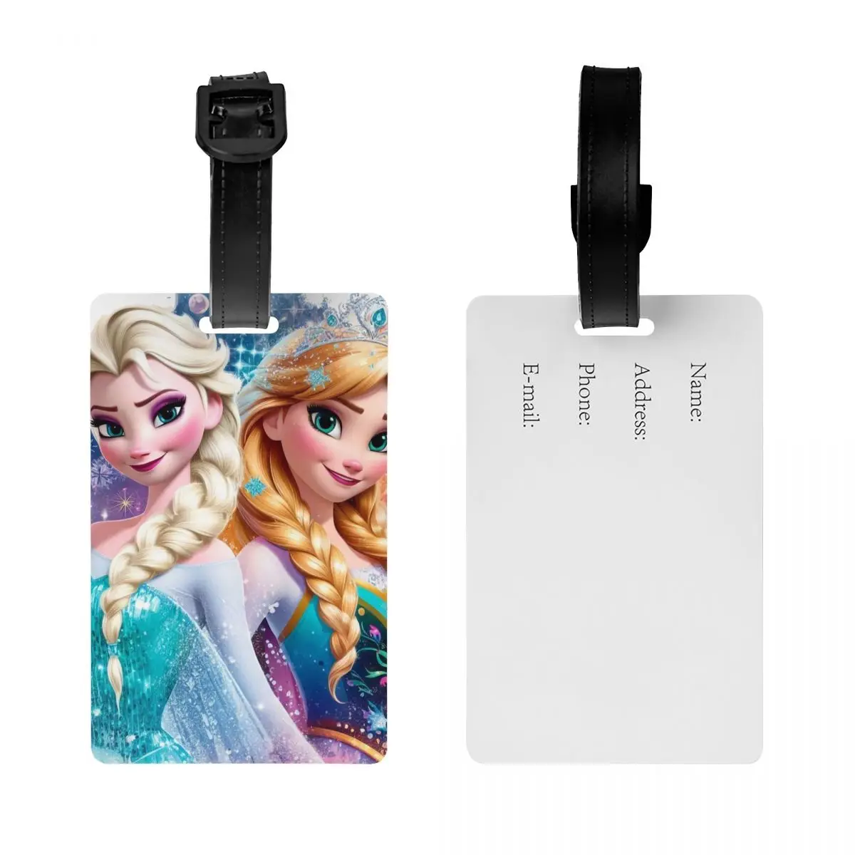 แท็กกระเป๋าการ์ตูน Elsa และ Anna แบบกําหนดเองพร้อมนามบัตรแช่แข็งความเป็นส่วนตัวปกป้าย ID สําหรับกระเป๋าเดินทางกระเป๋าเดินทาง