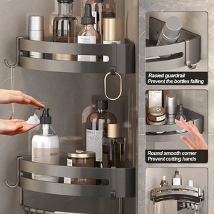 حامل لاصق للشامبو ، الحمام ، الدش ، الجرف ، منظم التخزين ، بدون حفر ، رف الزاوية ، حامل المناشف ، أرفف الحمام أعلى 6 منافذ الحمام مبيعا - No6