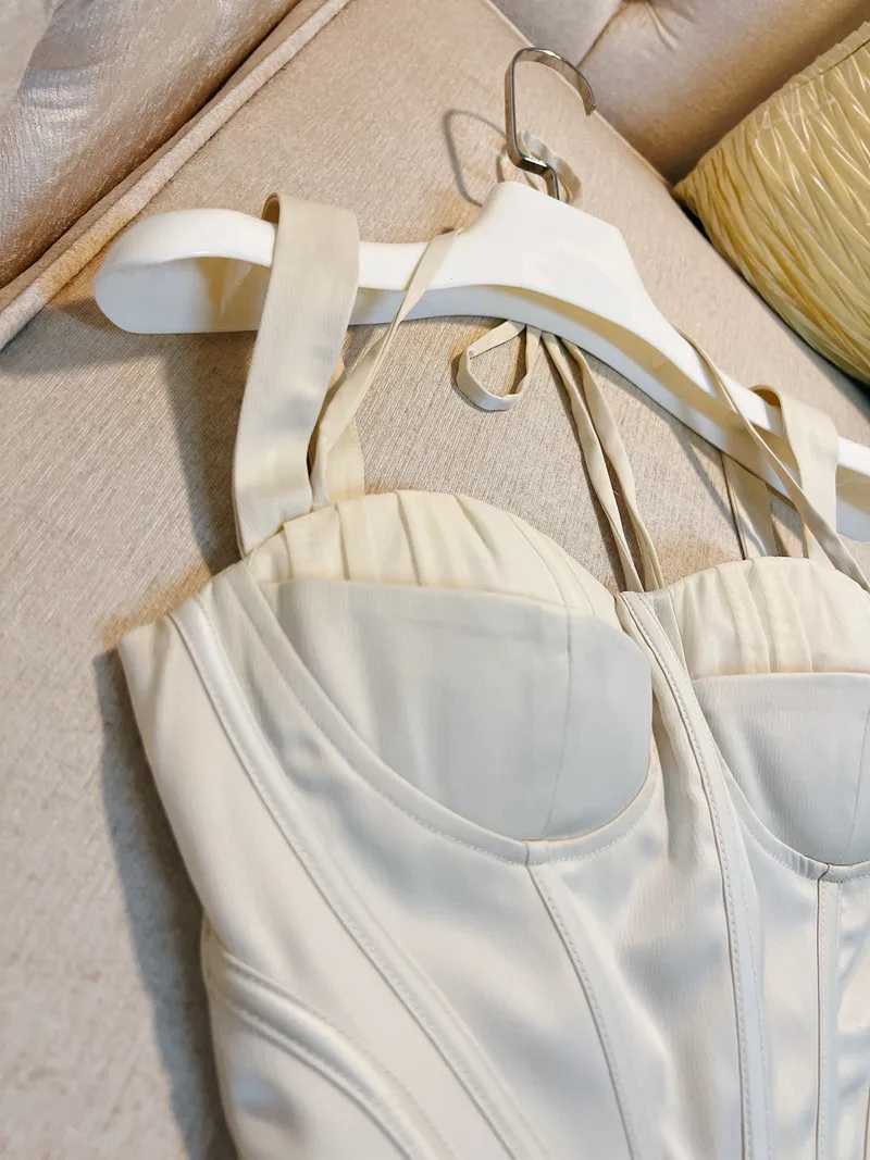 ชุดเดรสเอวสูงทรงเอ สีพื้น ผ้าซาติน สำหรับผู้หญิง ดีไซน์แฟชั่น ฤดูใบไม้ผลิ ฤดูร้อน