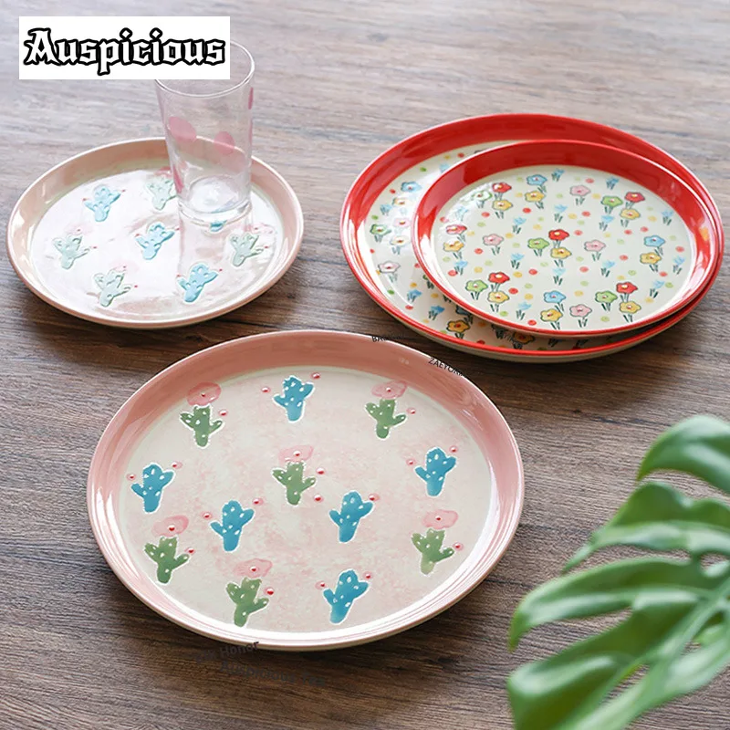 ZAEYORIA 20cm Fresh Cactus Ceramic Large Serving Plate Food Plate Plates for Food Dish Fish Sashimi Sushi Tray Dinner Dishware