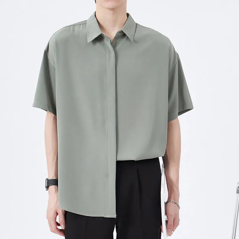 

Easy Care Lightweight Summer ort Sve Men's irt Draped Feel Korean Sle Casual irt Youth ular Loose Fit Pure Color