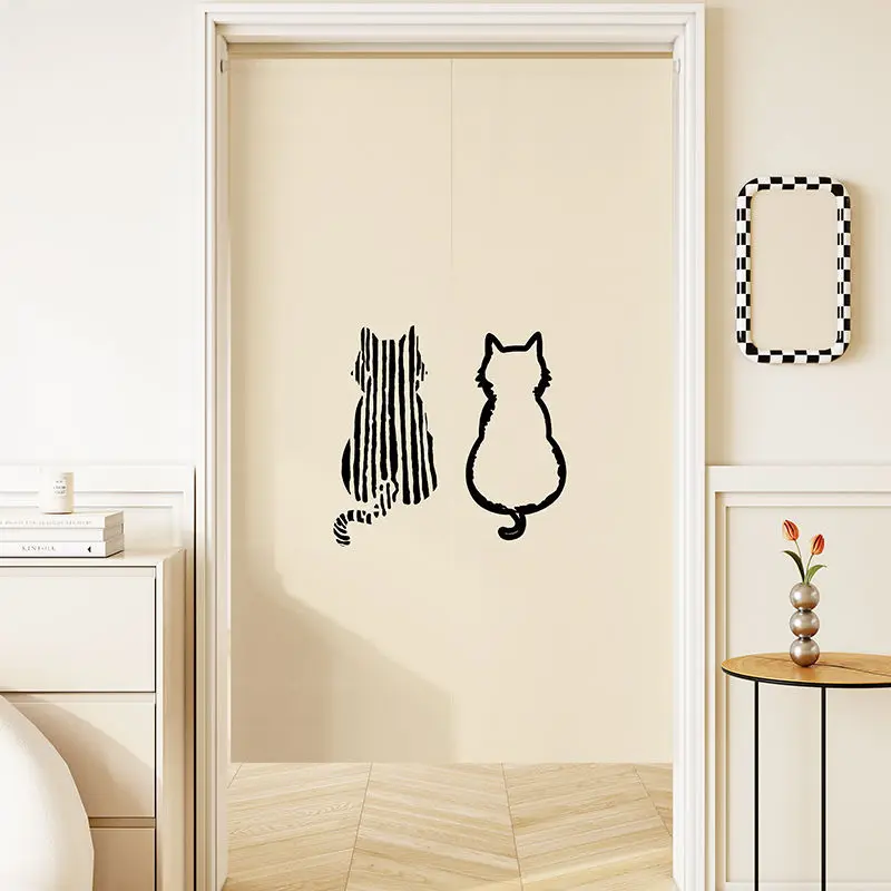 VIKAMA Cat-Motif Door Curtain Bedroom & Kitchen Room Divider Bathroom Entrance Half-Curtain Home Decor