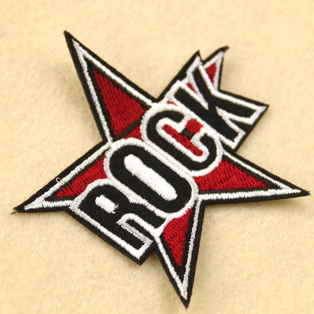 2PCS Pentagram Rock Music Patch Ironed Sewing Craft Jacket Coat Decoration Stick Punk Style Embroidery Badge DIY Appliques