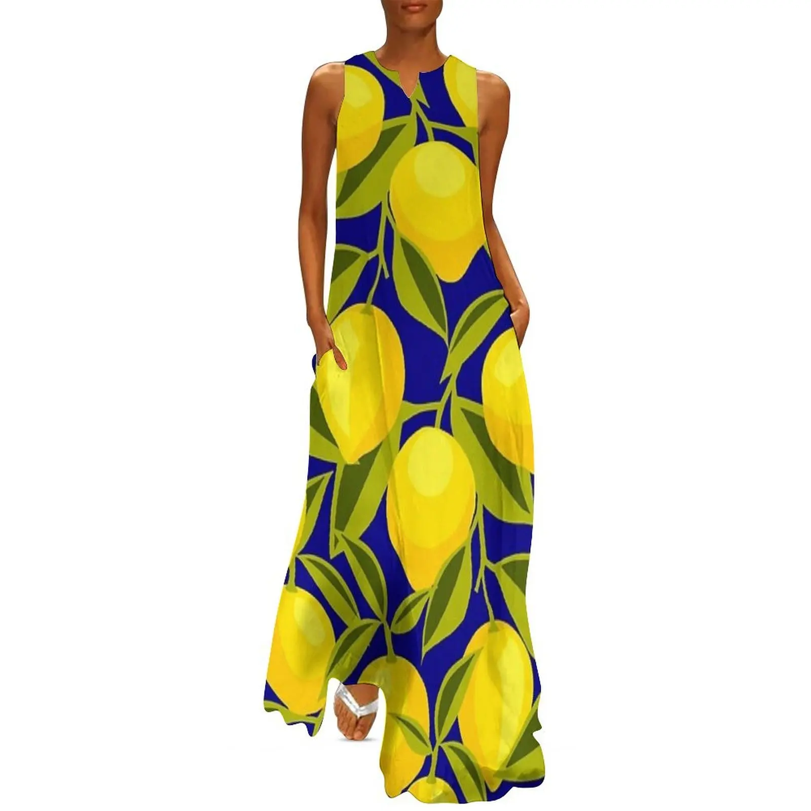 

Lemons Pattern on Blue Long Dress women formal occasion dresses birthday dress for women summer dress woman 2025 trendy