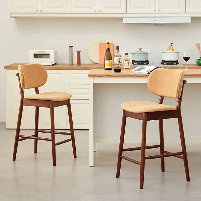 

Nordic Solid Wood Bar Chairs Household Backrests High Footed Bar Stools Minimalist Island Dining Eetstoelen Furniture