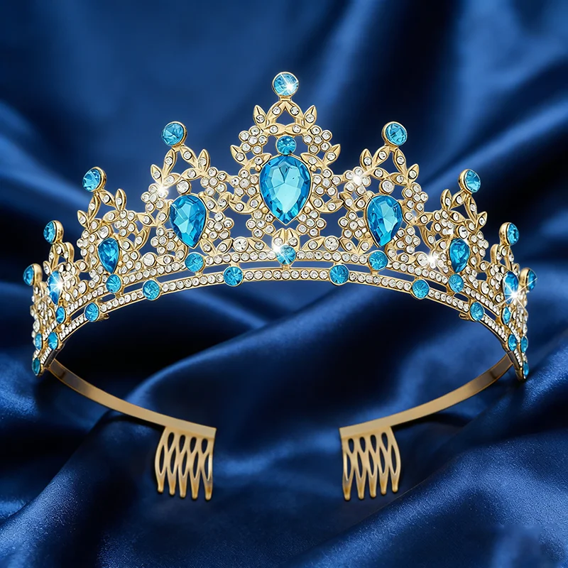 7 Colors Princess Crown with Combs Bridal Tiaras and Crowns for Prom Birthday Wedding Hair Jewelry Party Head Accessories