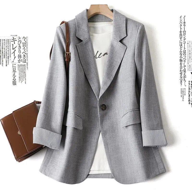 Women's Small Suit Jacket Autumn Winter New Korean Version Woolen Coat Trendy Long Sleeve Slim Fit Commute Style Polyester Fiber