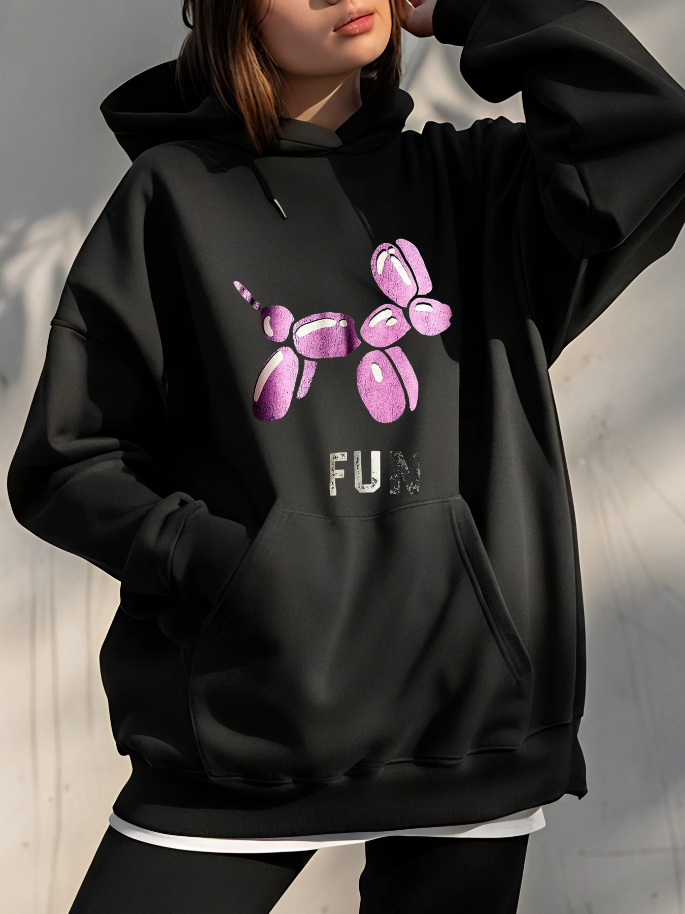 

Толстовка с принтом собаки из воздушного шара, женская повседневная уличная модная толстовка, пуловер большого размера, осенне-зимняя одежда, женская