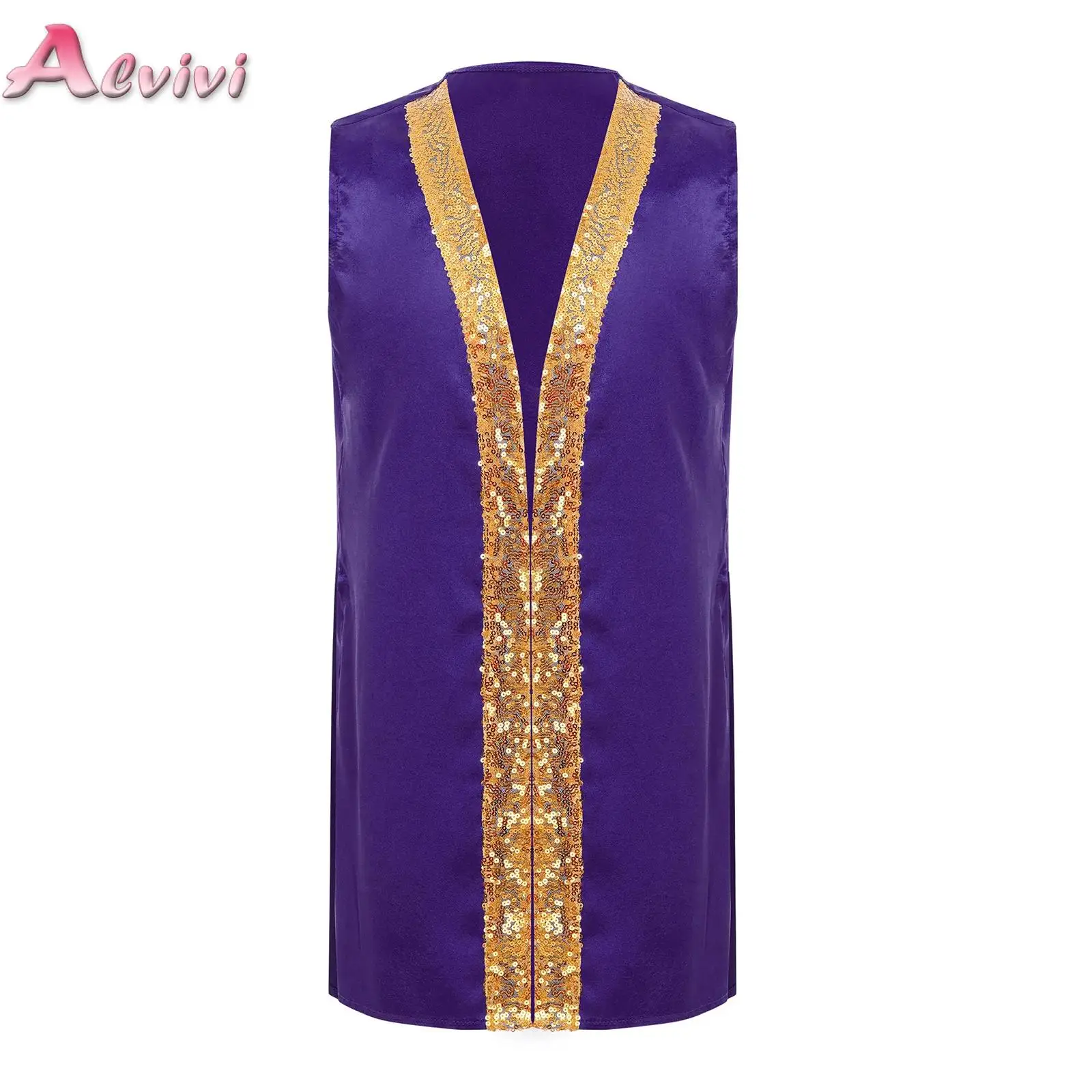 

Girls Boys Praise Dance Top Sleeveless Sides Split Shiny Sequins Satin Worship Robe Halloween Theme Party Performance Costume