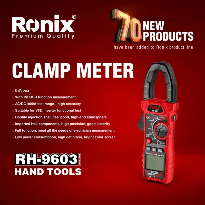 Ronix RH-9603 Model Clamp Tester 6000 Counts Digital Clamp Meter with Non Contact Voltage Connector Digital Clamp Meter