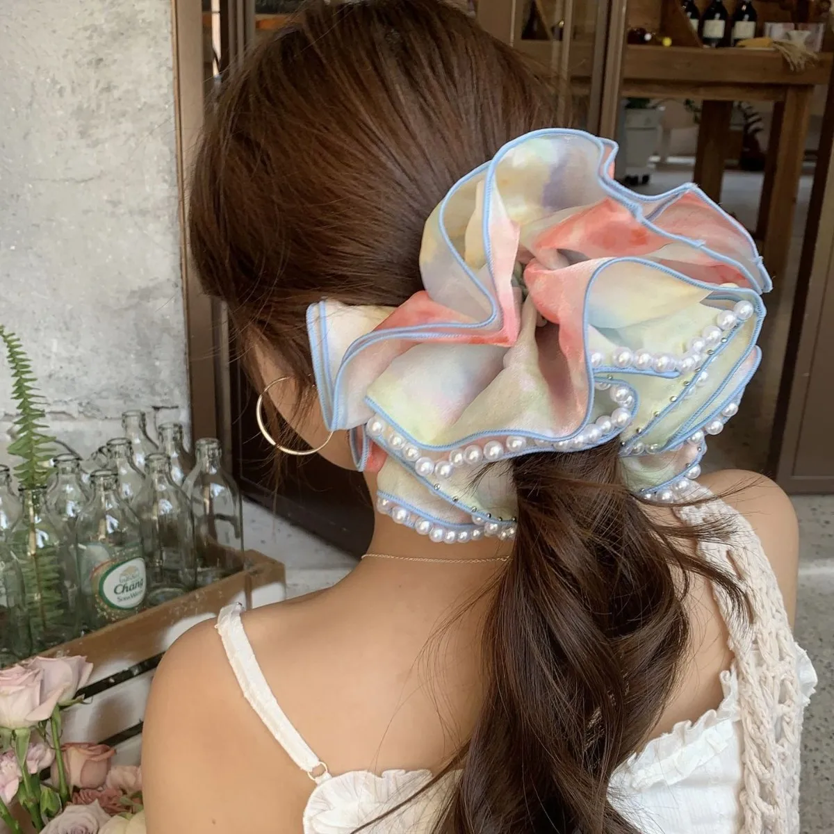

Girl's Scrunchies Korean Version Rainbow Pearl Large Hair Band Sweet Style Hair Tie Pleated Twisted Hair Band Bow Cute Hair Clip