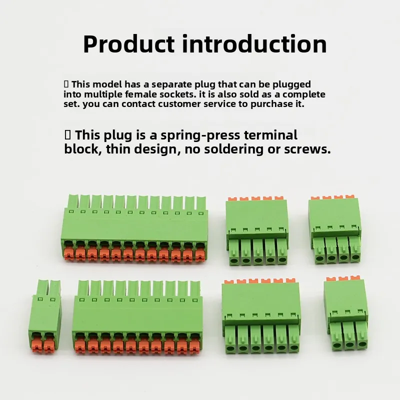 

Spring Type Quick Terminal Block 15EDGKN3.3mm Flat Butt Green Plug 2P3P4P