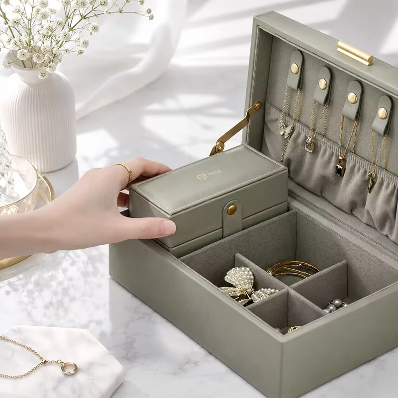 FLEXFIL Leather jewelry storage box Vintage for women High quality Original Handmade Pearl shell makeup Accessories gift box