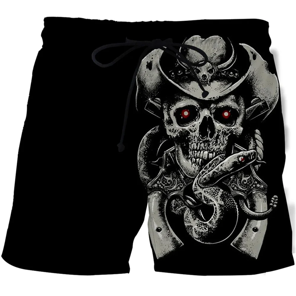 Summer New Men's Shorts 3D Printed Skull Pattern Casual Men's Shorts Outdoor Vacation Fashion Short Men's Beach Shorts