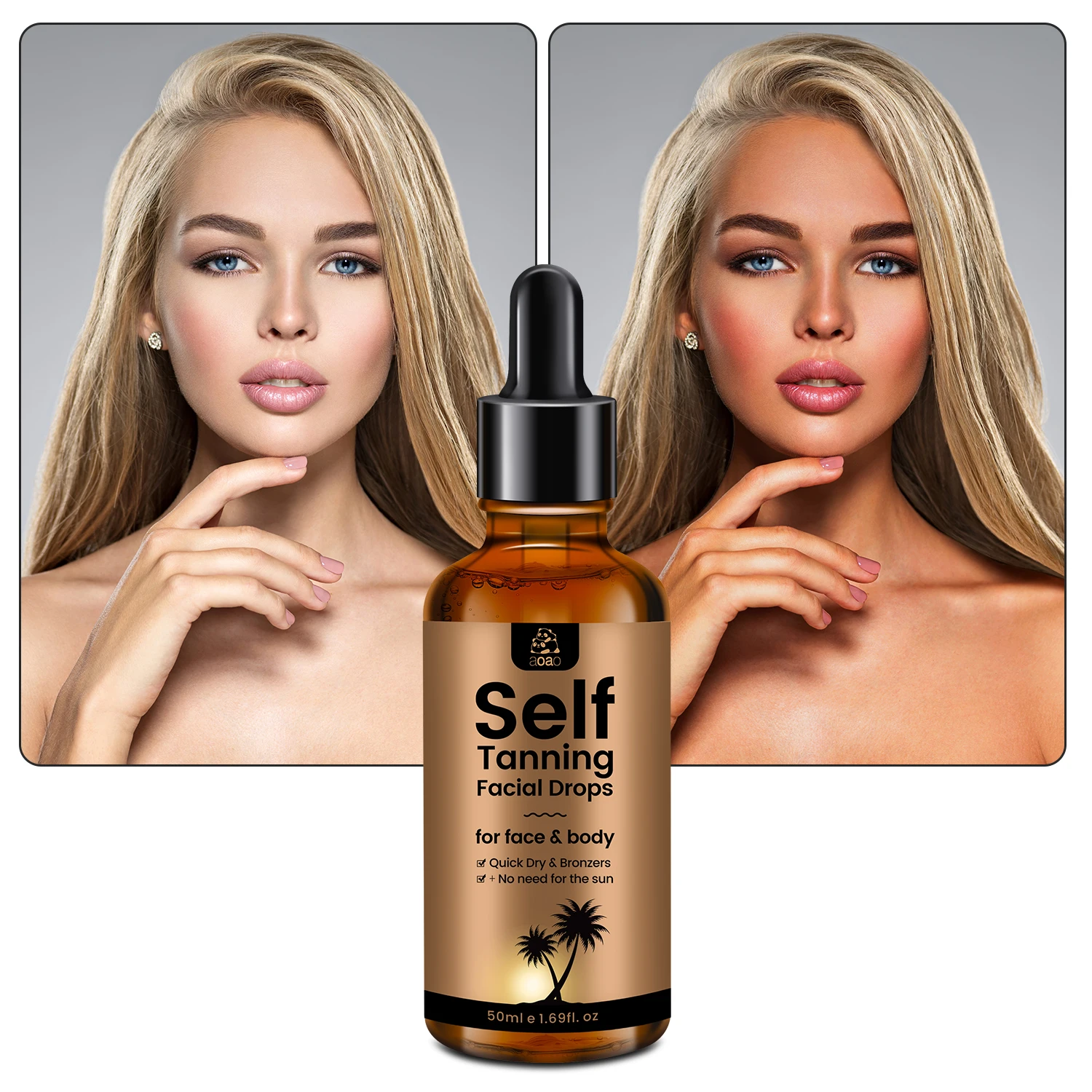aoao Self Tanning Drops , Hyaluronic Acid & Vitamin E ,Low Allergenic Formula, Natural Ingredients for Sunless Tanning Products