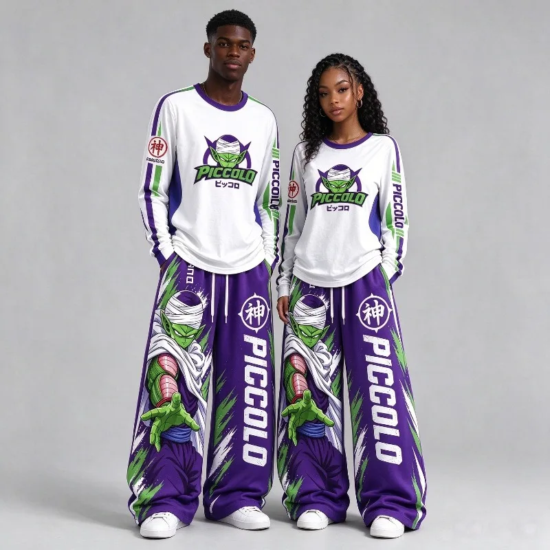 Dragon Ball Parents-child Tracksuit Set Long Sleeve Top + Wide Leg Pants Streetwear Outfit for Family Gathering Halloween Party