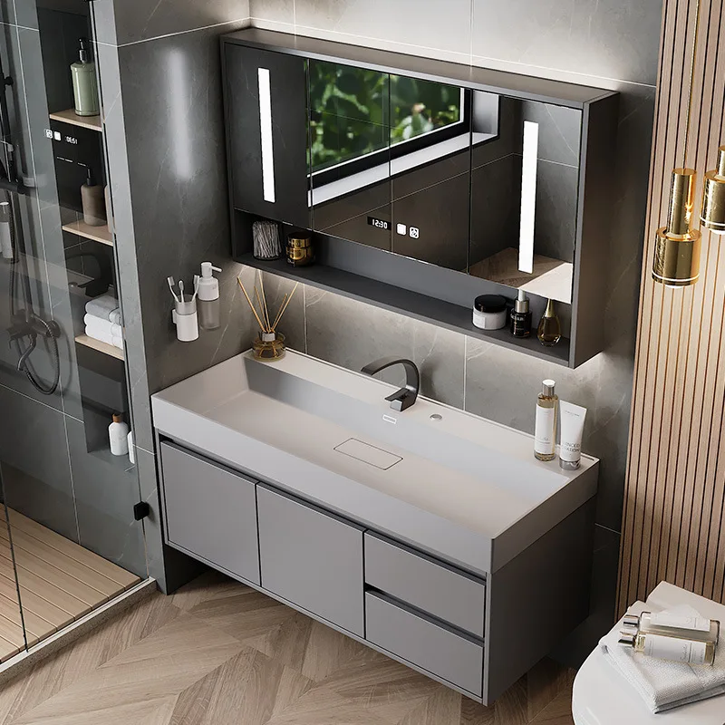 Integrated basin bathroom cabinet mirror cabinet set modern simple wash basin light luxury wash table