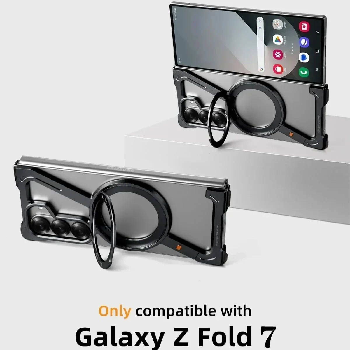 

Металлический безрамный чехол Oatsbasf для Samsung Galaxy Z Fold 7 с 360° ° Вращающаяся магнитная подставка, металлический чехол для телефона, противоударный бампер