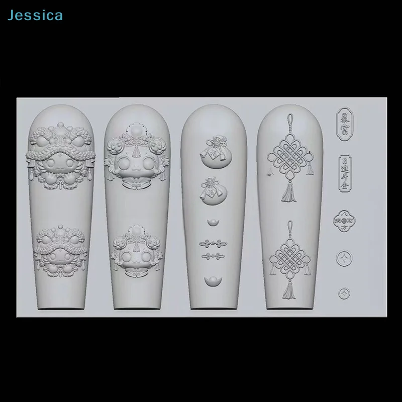 ♥ Moldes para decoración de uñas 3D de estilo chino |   Plantillas de estampado de patrones intrincados para decoración de manicura (diseños de danza de león y nudos)