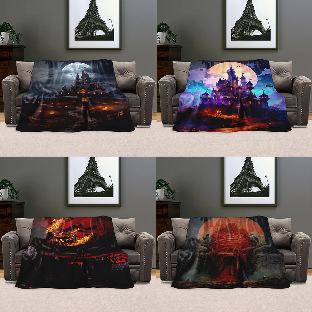 

Thanksgiving Halloween flannel gift blanket Halloween blanket autumn pumpkin and ghost printed blanket sofa blanket