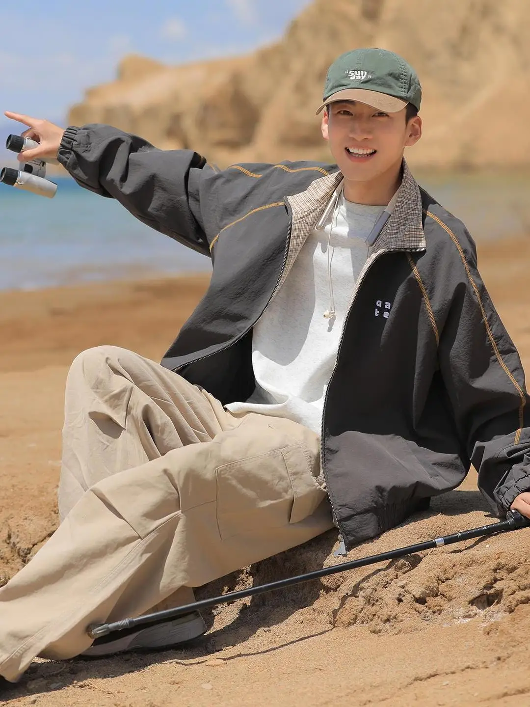 

Ретро японский Sle Spor клетчатый джет свободного покроя повседневный воротник и весна-осень модная верхняя одежда длинная свевая молния