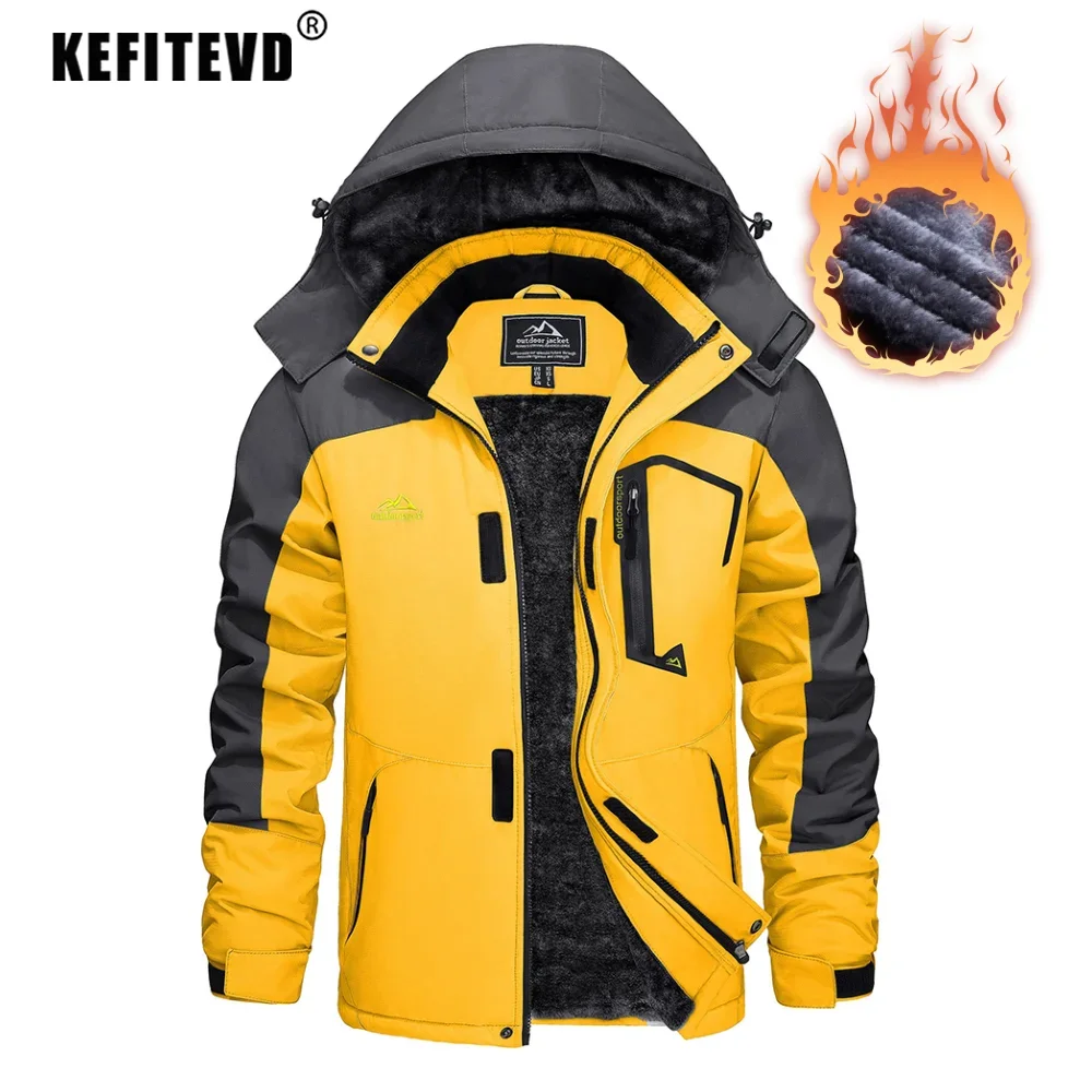 KEFITEVD Chaqueta de Esquí de Invierno para Hombre Impermeable Abrigada Gruesa con Forro Polar Chaquetas de Senderismo Abrigos Impermeables Rompevientos Parka de Hombre