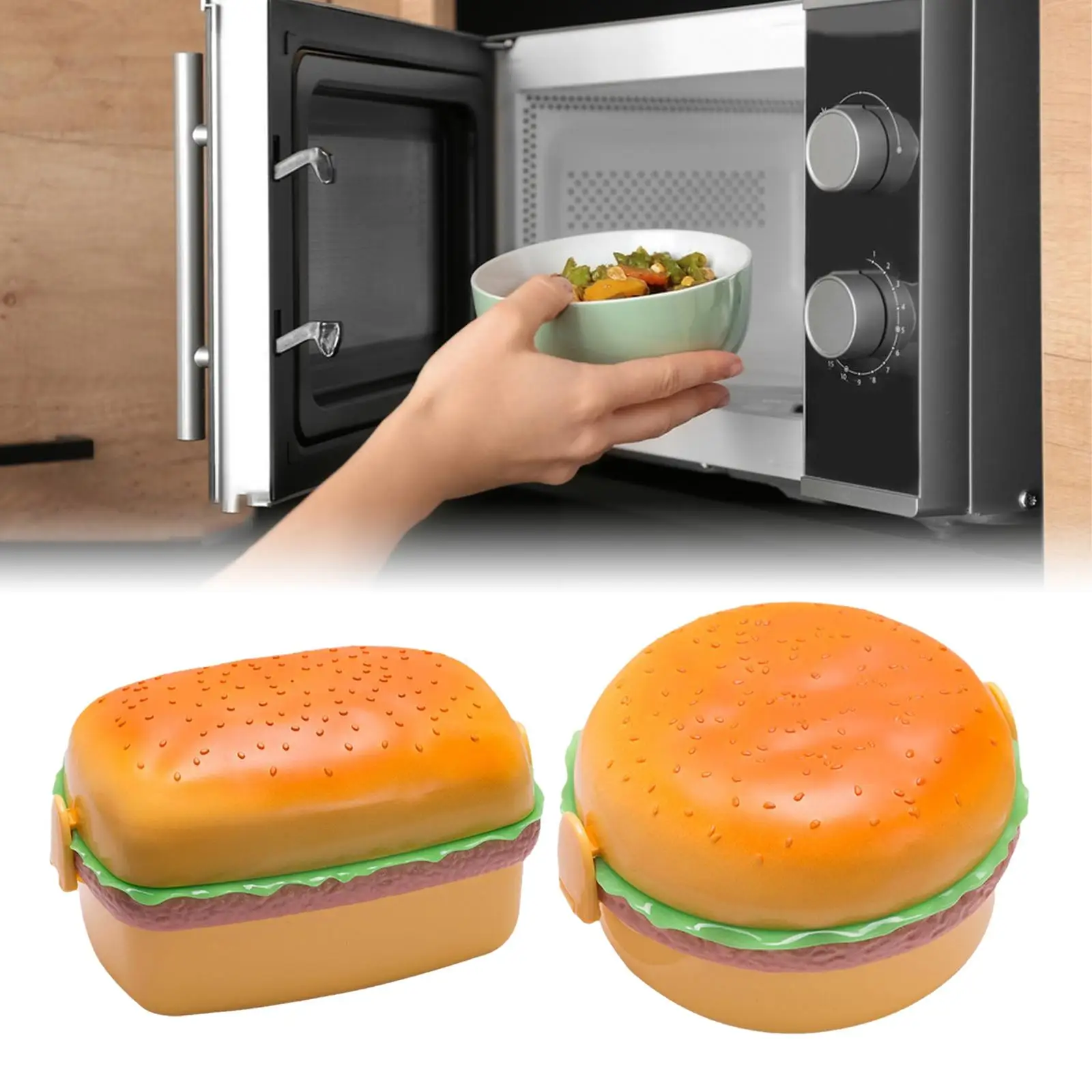 Lunch Box Hamburger Shaped 3 Layer Bento Box for Hot or Cold Food Storage