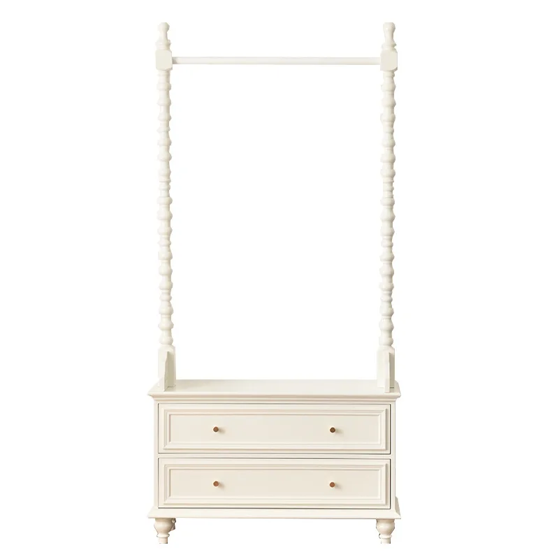 Solid wood hanger white bedroom clothes coat rack bedside table integrated