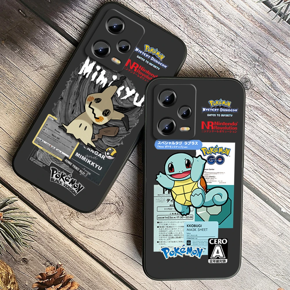 Pokemon Bulbasaur Squirtle For Xiaomi Redmi Note 12R 12 12S Turbo 11 11T 11S 10 10S 9 8 Pro Plus 5G Black Soft Phone Case