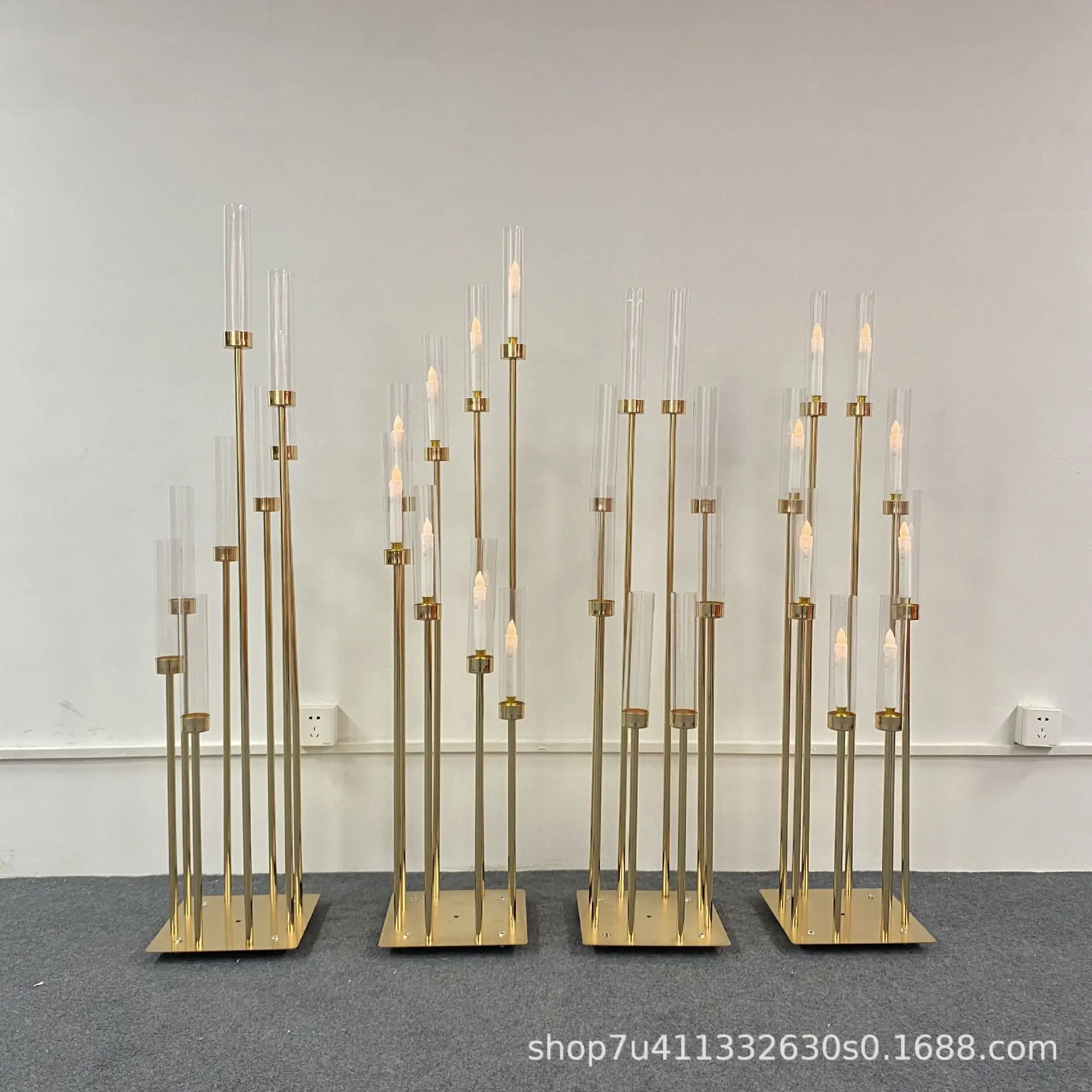 Wedding props with 8 golden heads walkways,iron wrought acrylic candle holders,romantic ornaments, road guide decorations