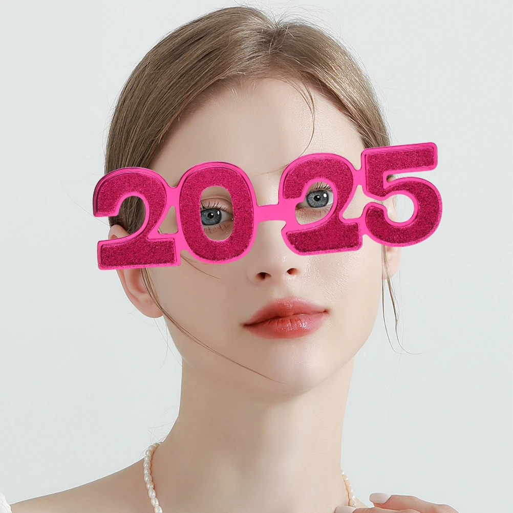 

4 Pcs 2025 Electroplating Powder Glasses Party Supplies New Year Costume Accessory Square Frame Plastic Modeling Eyewear Photo