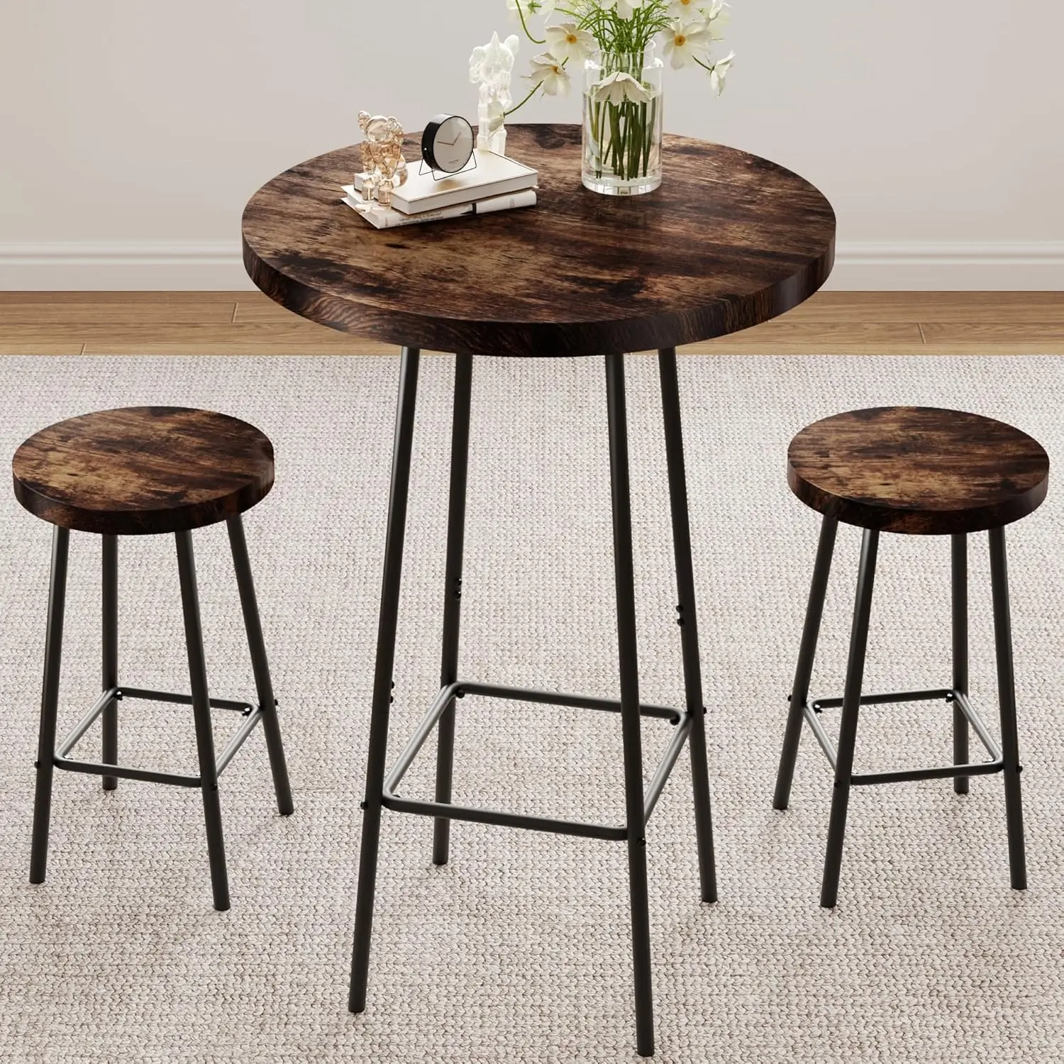 Bistro Table And Chairs Set Of 2,Pub Table,Modern Round High Top Table And Chairs,3-Piece Bar Table And Chairs Set For