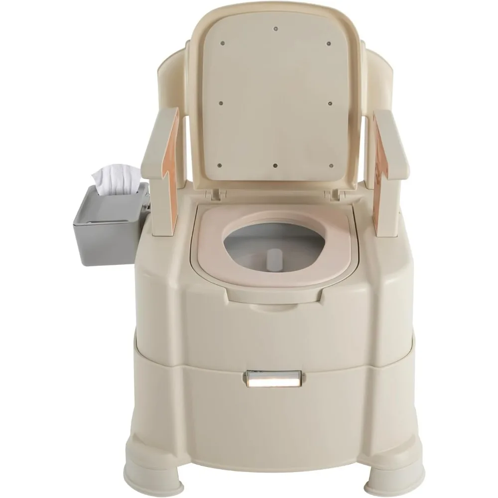 كرسي صوان بجانب السرير، مرحاض محمول بارتفاع قابل للتعديل مع مساند للذراعين ومستشعر إضاءة ليلية، كرسي نونية متين