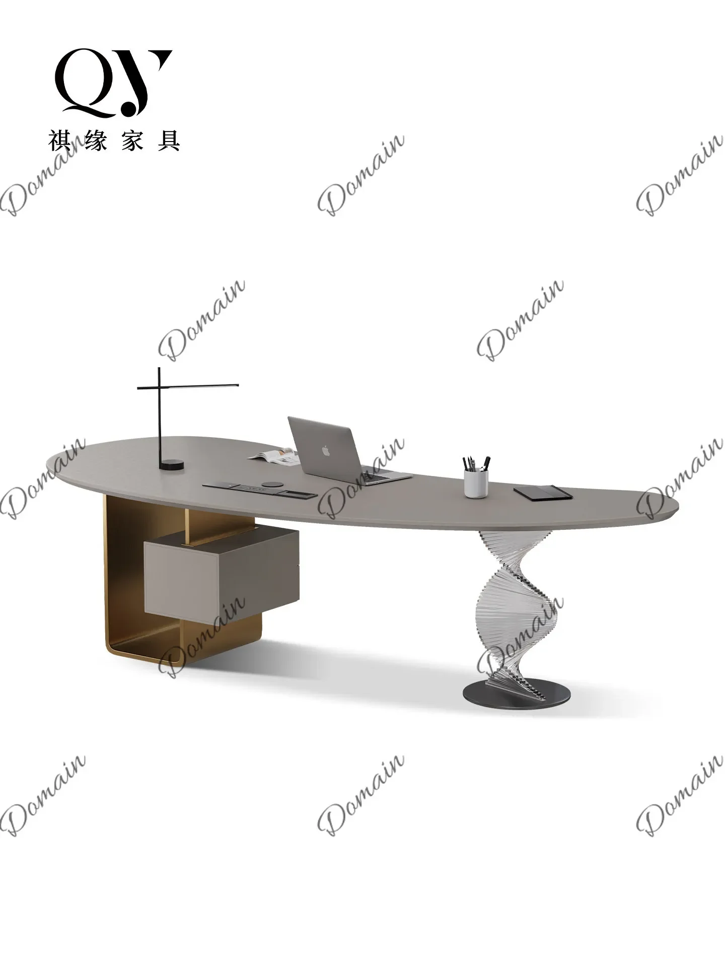 V81 Curved Cashew Desk Italian Light Luxury Premium Acrylic Suspended Saddle Leather Special-shaped Computer Desk