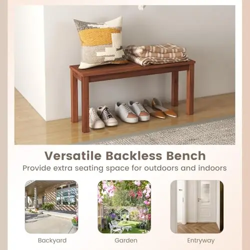 

Solid Wood Two-Seater Backless Bench For Indoor Entryway, Outdoor Patio, Garden And Backyard Use