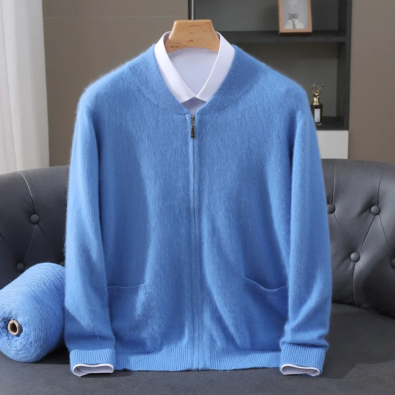 

MVLYFLRT Men's 100% Mink Cashmere Knitted Cardigan Sweater Baseball Shirt Soft Warm Comfortable Male Knitwear Fashion Outerwear
