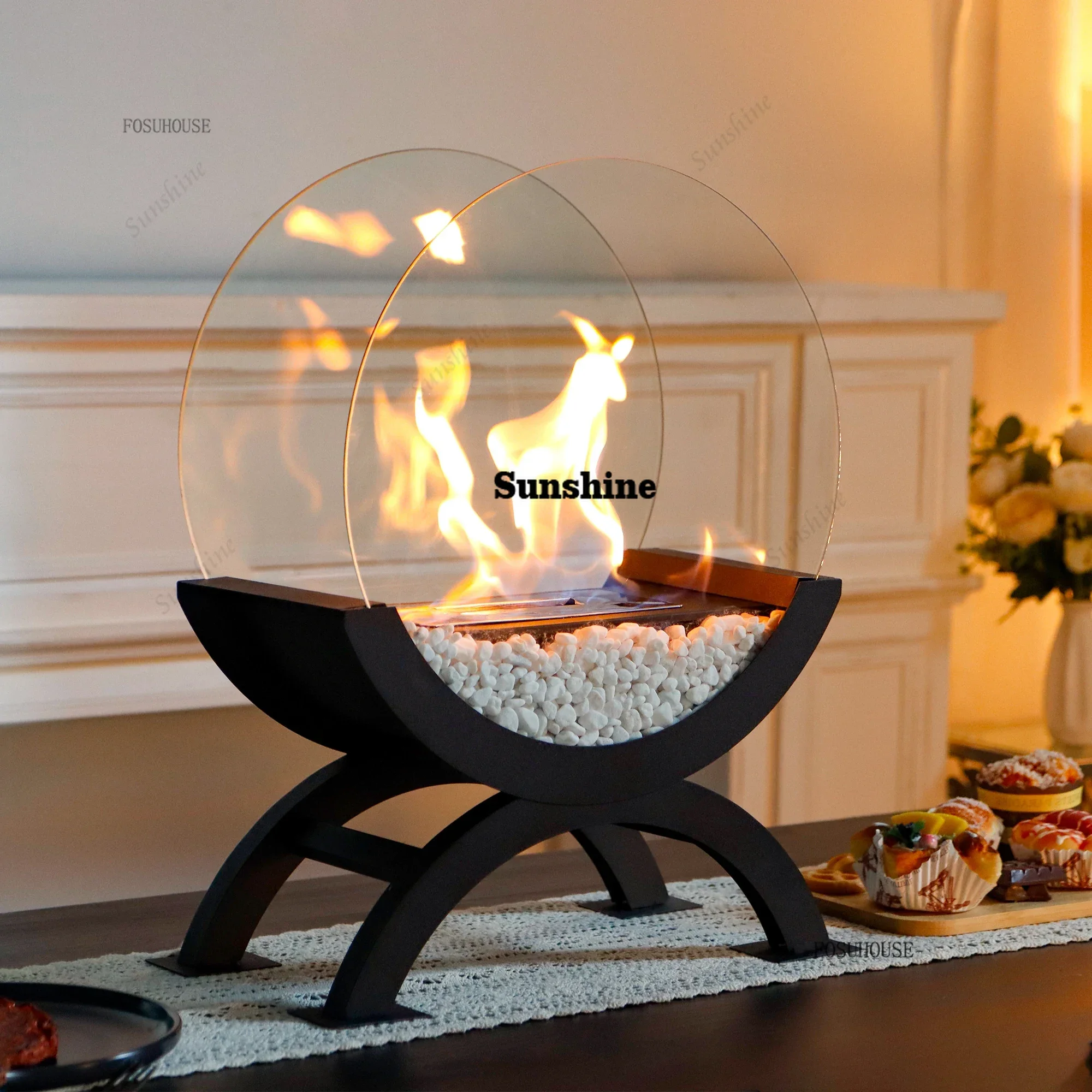 High-end Fireplaces with Real Flames European-style Living Room Villa Courtyards Decoration Fireplaces Indoor Outdoor Heating BB